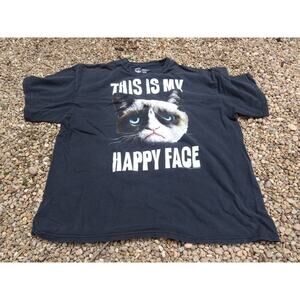 2013 Grump Cat Meme Tshirt This is My Happy Face XXL 2XL Faded Black